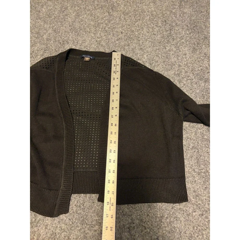 Tommy Hilfiger Womens XL Black Open Front Cardigan Perforated Mesh Back